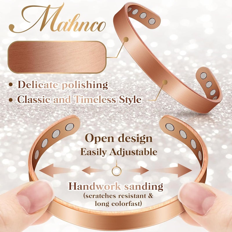 Mahnco Copper Bracelets for Women Men: Lymph Detox Magnetic Bracelet, 100% Pure Copper Bracelet with 6 Magnets 3500 Gauss - Copper Jewelry Gifts - Image 5
